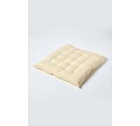 Homescapes Seat Pad Luxury 100% Cotton Indoor Outdoor Garden Cushion, Button Tie, 40Cm In Cream Cream One Size