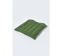 Plain Seat Pad with Button Straps 100% Cotton Homescapes Dark Olive One Size
