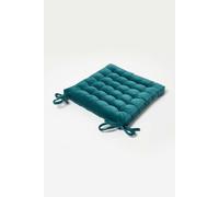 HOMESCAPES Teal Green Velvet Seat Pad for Dining Chair 40 x 40 cm Super Soft 100% Cotton Quilted Velvet Chair Pad with Straps Indoor & Outdoor Garden Use for Lasting Comfort & Support