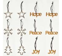 HOMESCAPES Set of 12 Gold and Silver Christmas Hanging Ornaments Hope Joy Peace Star Tree Snowflake Christmas Tree Decorations Set with Leather Strings