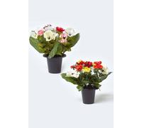 HOMESCAPES Set of 2 Artificial Grave Vases with Pink Orange & Yellow Anemone Faux Flowers Grave Flowers in Black Pot, 30 cm