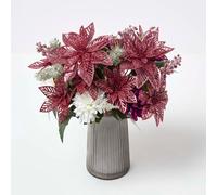 Homescapes Set Of 2 Artificial Red & White Glitter Poinsettia Bouquets