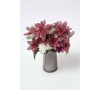 Homescapes Set Of 2 Artificial Red & White Glitter Poinsettia Bouquets