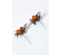 Homescapes Set Of 2 Artificial Robin And Foliage Picks, 18 Cm Multi One Size