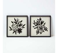 Set of 2 Black Linen Flower Wall Art Homescapes Black One Size