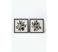 Homescapes Set Of 2 Black Linen Flower Wall Art Black One Size