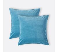 Homescapes Set Of 2 Blue Velvet Cushion Covers, 40 X 40 Cm