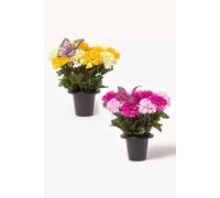 Homescapes Set Of 2 Carnation Artificial Flowers Decoration In Grave Vases Multi