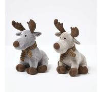 HOMESCAPES Set of 2 Christmas Reindeer Doorstops in Brown and Grey
