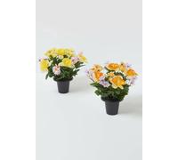 Homescapes Set Of 2 Daisy & Daffodil Artificial Flowers In Grave Pot Multi