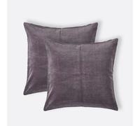HOMESCAPES Set of 2 Dark Grey Velvet Cushion Covers Super Soft Cotton Velvet Luxury Square Scatter Cushions Charcoal Plain Accent Pair of Throw Pillows for Sofa and Bed Decoration, 40 x 40cm