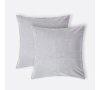 HOMESCAPES Set of 2 Light Grey Velvet Cushion Covers Super Soft Cotton Velvet Luxury Square Scatter Cushions Silver Plain Accent Pair of Throw Pillows for Sofa and Bed Decoration, 40 x 40cm