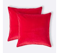 HOMESCAPES Set of 2 Red Velvet Cushion Covers Super Soft Cotton Velvet Luxury Square Scatter Cushions Plain Accent Pair of Throw Pillows for Sofa and Bed Decoration, 40 x 40cm
