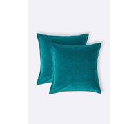 HOMESCAPES Set of 2 Emerald Teal Green Velvet Cushion Covers Super Soft Cotton Velvet Square Scatter Cushions Dark Green Plain Accent Pair of Throw Pillows for Sofa and Bed Decoration, 40x40 cm
