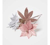 Artificial Set of 3 Pink Poinsettia Single Stem Decorations