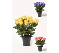 Set of 3 Artificial Rosebuds with Gypsohila in Grave Vase Homescapes Multi One Size