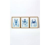 Homescapes Set Of 3 Blue Sea Animal Wall Art Blue