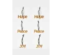 HOMESCAPES Gold Christmas Decorations Set of 3 Metal Xmas Hanging Ornaments Hope Joy Peace - Christmas Tree Bauble Set with Brass Coating and Leather Strings