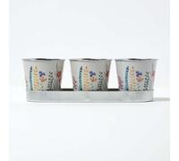 Homescapes Set of 3 Herb Pots with Tray, Multi-Coloured Floral Design