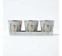 Set of 3 Herb Pots with Tray, Multi-Coloured Floral Design Homescapes Multi One Size