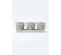 Homescapes Set of 3 Herb Pots with Tray, Multi-Coloured Floral Design