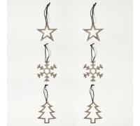 Homescapes Set of 3 Silver Christmas Ornaments Star Tree Snowflake