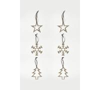 Homescapes Set of 3 Silver Christmas Ornaments Star Tree Snowflake