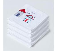 HOMESCAPES Set of 4 Beach Hut Embroidered Face Cloths Blue, Red & White Seaside Patterned Flannel 100% Cotton 550 GSM Super Absorbent Fluffy Holiday Beach Towel for Pool or Gym