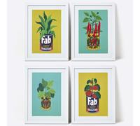 Homescapes Set Of 4 Colourful Tinned Plants Wall Art Multi One Size