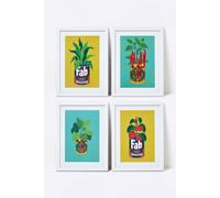 Homescapes Set Of 4 Colourful Tinned Plants Wall Art Multi