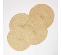 HOMESCAPES Set of 4 Handwoven Gold Placemats with Braided Pattern and Non-Slip Back 40 cm Round Table Mats for Indoor & Outdoor Use