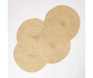 HOMESCAPES Set of 4 Handwoven Gold Placemats with Braided Pattern and Non-Slip Back 40 cm Round Table Mats for Indoor & Outdoor Use