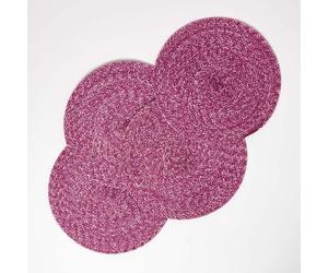 HOMESCAPES Set of 4 Handwoven Pink Placemats with Braided Pattern and Non-Slip Back 40 cm Round Table Mats for Indoor & Outdoor Use