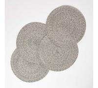 HOMESCAPES Set of 4 Handwoven Silver Grey Placemats with Braided Pattern and Non-Slip Back 40 cm Round Table Mats for Indoor & Outdoor Use