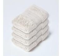 HOMESCAPES Set of 4 Luxury Stone Beige Soft 100% Supima Cotton Face Cloths Zero Twist Super Absorbent & Fluffy 550 GSM Thick Plain Flannel Wash Cloth