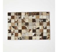 HOMESCAPES Set of 4 Real Leather Placemats Brown Natural Hide Block Check Place Mats with Non-Slip Wool Back 46 x 30 cm Heat Resistant Rectangular Table Mats