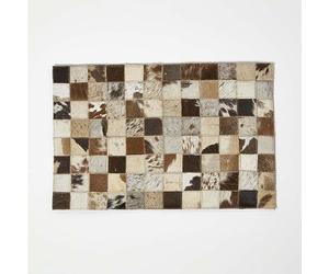 HOMESCAPES Set of 4 Real Leather Placemats Brown Natural Hide Block Check Place Mats with Non-Slip Wool Back 46 x 30 cm Heat Resistant Rectangular Table Mats