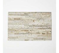 HOMESCAPES Set of 4 Real Leather Placemats Striped Grey Place Mats with Gold Speckled Detail Non-Slip Wool Back 46 x 30 cm Heat Resistant Rectangular Table Mats