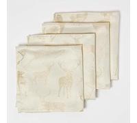 HOMESCAPES Set of 4 Sparkling Gold Christmas Napkins with Stag Xmas Pattern