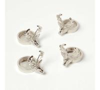 Homescapes Set of 4 Stag Christmas Tea Light Holders in Silver Homescapes Silver