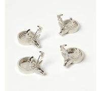 HOMESCAPES Set of 4 Stag Head Tea Light Holders Silver Chrome Candle Holder Christmas Decoration