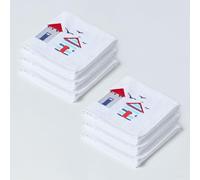 HOMESCAPES Set of 6 Beach Hut Embroidered Face Cloths Blue, Red & White Seaside Patterned Flannel 100% Cotton 550 GSM Super Absorbent Fluffy Holiday Beach Towel for Pool or Gym