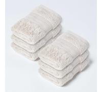 HOMESCAPES Set of 6 Luxury Stone Beige Soft 100% Supima Cotton Face Cloths Zero Twist Super Absorbent & Fluffy 550 GSM Thick Plain Flannel Wash Cloth