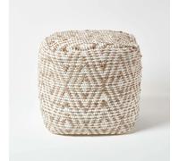 Sierra Natural Diamond Pattern Jute Square Bean Filled Pouffe, 40 cm Homescapes Natural One Size