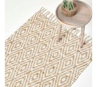 HOMESCAPES Sierra Neutral Diamond Pattern Hemp Chindi Rug - 120 x 170 cm