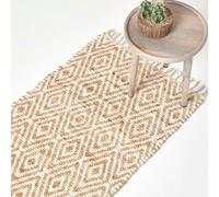 HOMESCAPES Sierra Neutral Diamond Pattern Hemp Chindi Rug - 66 x 200 cm