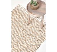 Homescapes Sierra Neutral Diamond Pattern Hemp Chindi Rug In Natural Natural 120cm x 170cm