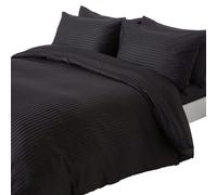 HOMESCAPES Silky 330 TC Egyptian Cotton Satin Stripe Duvet Cover Set - Black - Single