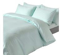 HOMESCAPES Silky 330 TC Egyptian Cotton Satin Stripe Duvet Cover Set - Blue - King