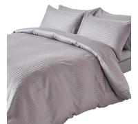 HOMESCAPES Silky 330 TC Egyptian Cotton Satin Stripe Duvet Cover Set - Grey - Double